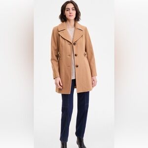 Anne Klein Single-Breasted Notched-Collar Peacoat Camel XXS NWT
